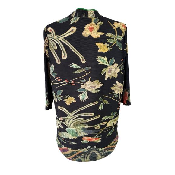 HMYT He Mei Ya Te Top Large Black Floral Orient Pleated Glam Elegant Chic Unique - Picture 2 of 12